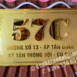 Biển số nhà bằng đồng ăn mòn cao cấp, gia công theo yêu cầu với chất liệu đồng nguyên chất, thiết kế sang trọng, bền đẹp, phù hợp nhà phố, biệt thự, khách sạn và văn phòng.